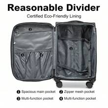 Expandable Lightweight Soft Case Check-In Luggage With TSA Lock And 4 Spinner Wheels Unisex Suitcase For Business And Personal Travel Available In 24 Inch And 28 Inch - 黑色 - 查看 11