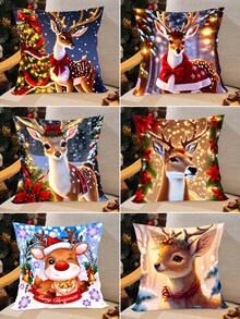 1 件 45*45 厘米新款圣诞装饰枕套亲肤短毛绒法兰绒方形靠垫套，可爱麋鹿系列柔软枕套，适用于圣诞派对居家房间沙发椅汽车装饰圣诞节装饰品，不含枕芯，圣诞节 - 聖誕麋鹿抱枕套 - 查看 8