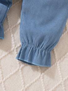 Baby Girl Ribbed Long Sleeve Shirt And Bib Pants Set, White, Fall/Winter - Multicolor - View 5