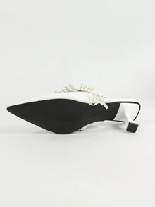 时尚尖头穆勒高跟鞋，女式白色流苏装饰一脚蹬高跟鞋，适合春秋派对，百搭时尚 - 白色 - 查看 8