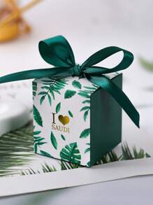 20pcs Saudi National Day Celebration: I Love Saudi Green Coconut Tree Chocolate Candy Box With Ribbons - Patriotic Party Favor - Multicolor - View 12