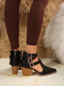 Decolleté con tacco alto da donna, tacchi chunky eleganti novità autunno inverno, cinturino incrociato, punta affusolata, chiusura con cerniera, disponibili nei colori marrone, nero, viola, blu