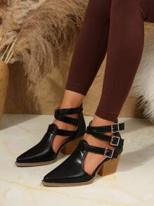 Decolleté con tacco alto da donna, tacchi chunky eleganti novità autunno inverno, cinturino incrociato, punta affusolata, chiusura con cerniera, disponibili nei colori marrone, nero, viola, blu