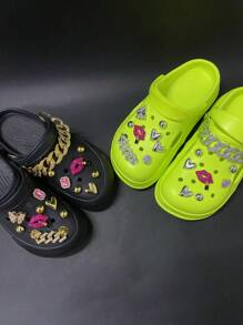 16pcs Detachable Metal Rhinestone Lip & Lipstick, ABS Flower Shoe Charms Decoration Clips, For Clogs, Sandals, Suitable For Shoes Accessories
