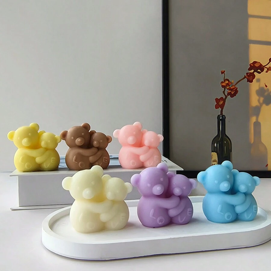 1 Khuôn nến silicon hình chú gấu Love Hug - trắng - Xem 1