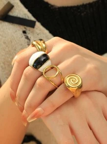 1 chiếc nhẫn hở thời trang bằng thép không gỉ cổ điển hình xoắn muỗi, thiết kế phóng đại phù hợp với trang phục hàng ngày của phụ nữ, Giáng sinh, Lễ tạ ơn, quà tặng cho bạn bè, tiệc trang sức, du lịch, Hawaii - Vàng - Xem 1