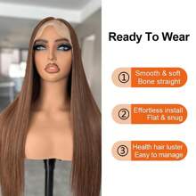 30 Inch Straight 13x5x1 Honey Blonde HD Lace Front Wig Natural Looking Beginner Friendly Pre Plucked Ready To Wear Glueless Highlight Synthetic Lace Front Wig For Women - 咖啡棕 - 查看 3