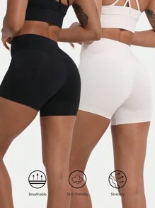 2pcs Sports Yoga Shorts, Running Cycling Pilates Fitness Workout Shorts, Moisture-Wicking Outdoor Yoga Capri Pants - Multicolor - View 4