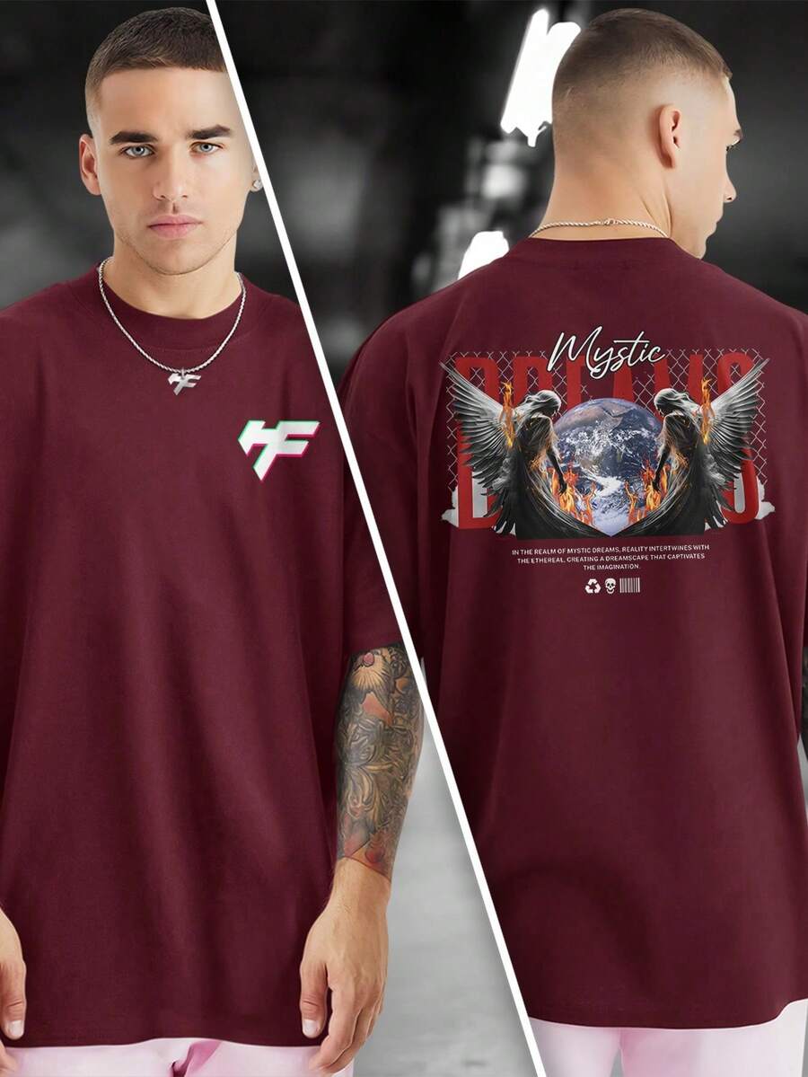 MYSTIC WORLD 100% Cotton Front And Back Printed T-Shirt GPJ1 - Màu Tím - Xem 1