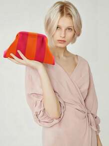 Mother's Day Gift, Knitted Bag, Women Cloud Bag, Striped Beach Bag, Fashion Clutch, Large Capacity Handbag, Casual Daily Cosmetic Bag, Underarm Evening Bag, Holiday Gift Bag, Perfect Gift For Family, Sisters, And Friends, Can Store All Beauty Essentials - Rose Red - View 3