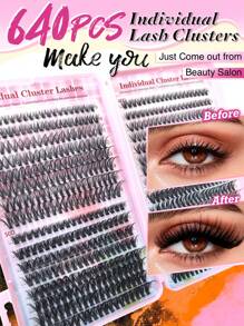 Queenice 640片裝個別睫毛簇 D捲 9-16mm 30D-50D 混合萬聖節主題 DIY 睫毛接種套組 自然濃密纖長 輕盈超柔軟 可重複使用假睫毛 適用於居家萬聖節 Cosplay 日常妝容 - 黑色 - 查看 3
