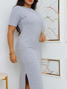 Midi Sweatshirt Dress With Front Pockets - Stylish And Modern | Fashion 2024 - 灰色 - 查看 2