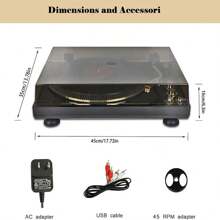 Record Player Vintage Turntable For Vinyl Records, Belt-Driven Turntable, Pre Ampufier, 33 Or 45 78 RPM, RCA Line Lp Vinyl Players For Sound, Aluminium Platter Piano High Gloss Black