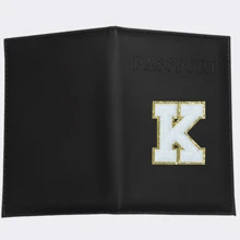 Chic Personalized Passport Holder For Women & Teens - Initial PU Leather Wallet With 26 Letter Patches, Stylish Travel Card Case, Perfect Unique Gift For Her, Enhance Your Jetset Style Travel Essentials School Back To School School Supplies Holiday Holiday Essentials Vacation Accessories Passport Cover - Black - View 3