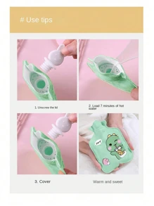1 pieza Botella de agua caliente, calentador de manos de peluche con diseño de dibujos animados y anti-explosión, suministros escolares - Rosa - Ver 4