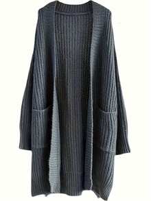 2025 Autumn/Winter New Slouchy Mid-Length Dual Pocket Knitted Cardigan For Women - Grey - View 3