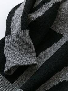 Fashion Pattern Crew Neck Long Sleeve Casual Pullover Graphic Drop Shoulder Monogram School Streetwear Spring Break Outfits Halloween Knit Sweater - Multicolor - View 5