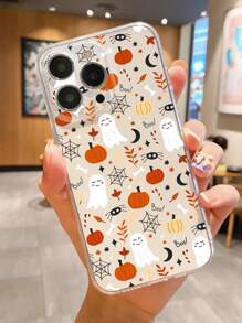 1 Stück Halloween Kürbis, Spinnennetz & Geist kreative stoßfeste rutschfeste transparente Handyhülle kompatibel mit iPhone, kompatibel mit Honor, kompatibel mit Redmi, kompatibel mit Samsung Galaxy, kompatibel mit Pixel, internationale Version, nicht die Inlandsversion - Transparent - Übersicht 1