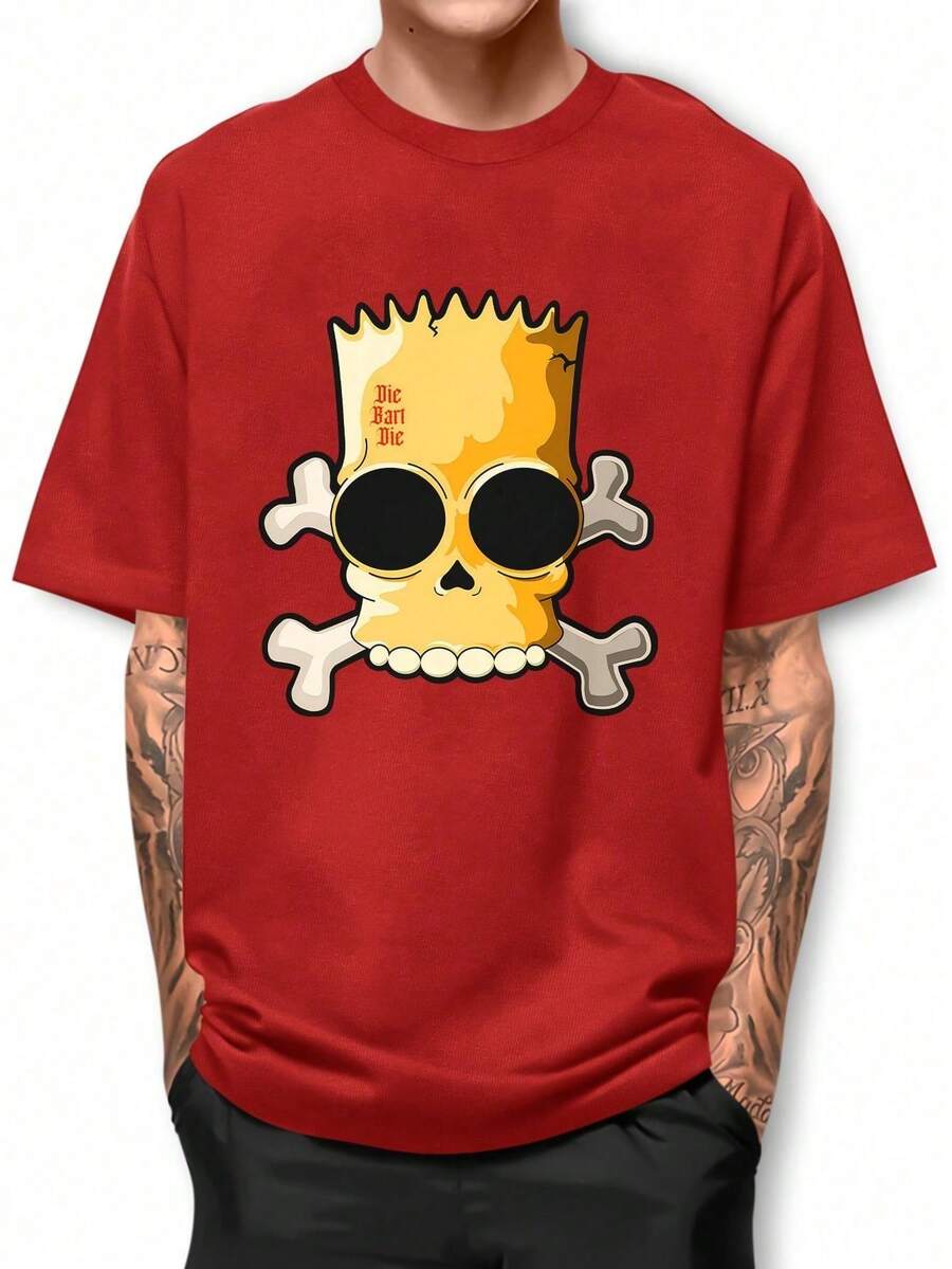 El Barto Skull Basic Shirt 100% Cotton T-Shirt GPJ1 - 紅色 - 查看 1