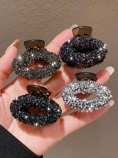 4pcs Women's Multi-Color Oval Rhinestone Hair Claws, Elegant Elegant Hairpins, Girls' Back Of The Head Half-Tied Hair Claw Clips, Gorgeous Hairpins, Hair Claw, Suitable For Girls With Curly And Thick Hair, Bangs Clips, Broken Hair Side Clips, Headdresses And Hair Accessories Hair Jaw Clip Hair Clamps Hair Clutch Hair Catcher Clip, School Stuff, College Fall Winter Hair Clip For Vacation Outfits Woman