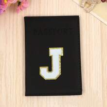Chic Personalized Passport Holder For Women & Teens - Initial PU Leather Wallet With 26 Letter Patches, Stylish Travel Card Case, Perfect Unique Gift For Her, Enhance Your Jetset Style Travel Essentials School Back To School School Supplies Holiday Holiday Essentials Vacation Accessories Passport Cover - Black - View 22