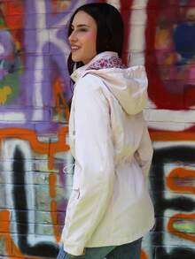 Women's Trench Coat Jacket Windbreaker Waterproof With Detachable Hood - Pink - View 6