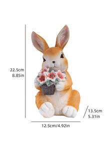1pc Outdoor Garden Ornaments Solar Powered Resin Craft Rabbit Holding Flower Decoration For Garden - Burnt Orange - View 10