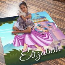 Girl Princess Custom Face Blanket, Personalized Blanket With Kids Face, Princess Blanket For Children, Name Plush Blanket Little Girls Baby Shower Family Decorations Gifts Winter Eve Gifts Back To School Winter Gift Ideas Boy Girl Valentine's Day - Multicolor - View 2