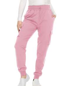 Women's Cargo Scrub Jogger Pants – 4-Way Stretch, Elastic Waist, Multiple Utility Pockets, Wrinkle-Resistant, Workwear For Nurses & Healthcare Professionals - LIGHT PINK - View 1