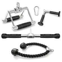 Cable Machine Attachment Set, LAT Pulldown Attachments Incl. V-Shaped Press Down Handle, Straight Bar, Tricep Rope & Double D Handle, Weight Machine Accessories For Home Gym - Silver - View 1