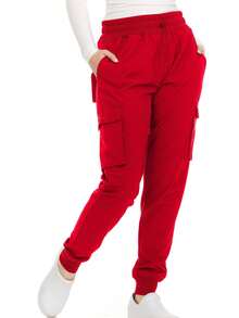 Women's Cargo Scrub Jogger Pants – 4-Way Stretch, Elastic Waist, Multiple Utility Pockets, Wrinkle-Resistant, Workwear For Nurses & Healthcare Professionals - Red - View 5