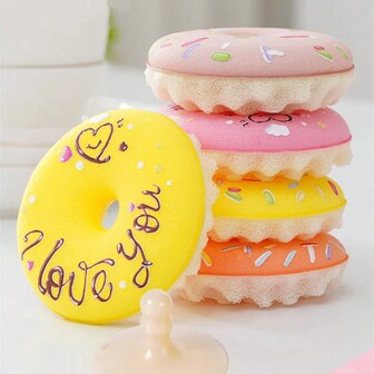 JUN LAI HOME Creative Donut Shaped Kitchen Cleaning Sponge Set, Dishwashing & Pot Scrubber With Strong Degreasing Ability And Suction Cup Holder,Kitchen,Bathroom,Home,Household Supplies