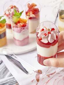 12pcs Mini Dessert Cups, Reusable Transparent Plastic Angled Dessert Cups, Suitable For Cheese, Desserts, Pudding, Mousse, Ice Cream, Etc. For Summer Gatherings, Weddings, Picnics, Camping Parties, Party Supplies, Tableware Accessories (Spoons Not Included) - Clear - View 4