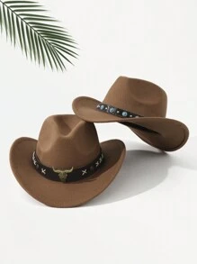 2 szt. Unisex haftowany pasek na głowę bydła wystrój Boho kowboj/kowboj miękki filcowy kapelusz fedora, na zewnątrz, na co dzień, na imprezę, lato, zimę