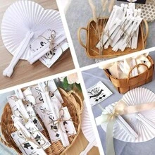 24pzs Abanicos Mayoreo Grandes Recuerdos Boda De Mano Blanco - Blanco - Ver 6