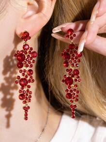 1 par de brincos longos luxuosos de cristal vermelho para mulheres, adequados para boate, festa, casamento, uso diário