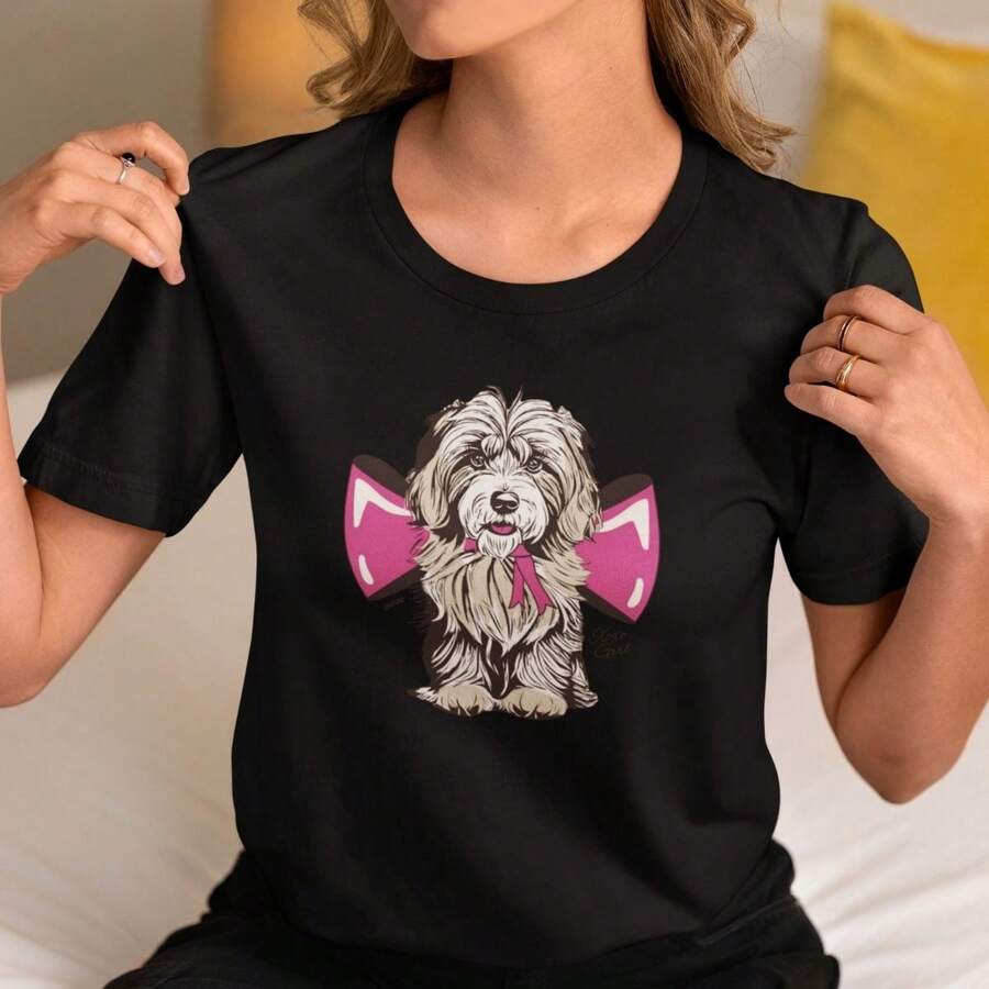 Basic Women's T-Shirt, T-Shirt, Casual, 100% Cotton, Premium, Dog Print, High Definition - 黑色 - 查看 1