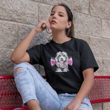 Basic Women's T-Shirt, T-Shirt, Casual, 100% Cotton, Premium, Dog Print, High Definition - 黑色 - 查看 3