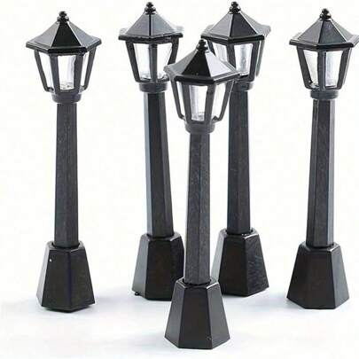 5 piezas de mini modelos de farolas navideñas para decoración de interiores y exteriores, accesorios de iluminación de paisaje de microjardinería, ornamentos creativos para decorar el hogar y el escenario en Navidad