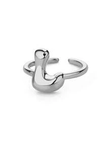 1pc 26 Letter Thick Band Ring, Unisex Smooth Stainless Steel Letter Ring, European & American Style Finger Jewelry Accessory - Silver - View 25