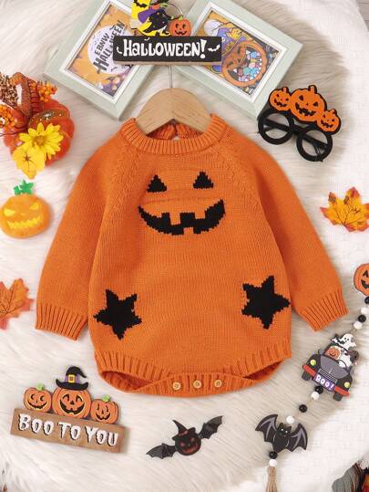 1pc Baby Girl Bodysuit Halloween Themed Bodysuit, Long Sleeve Comfortable & Minimalist Design
