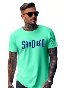 San Diego Oversized T-Shirt Men's Streetwear Round Neck Shirt - Màu xanh Bạc hà - Xem 1