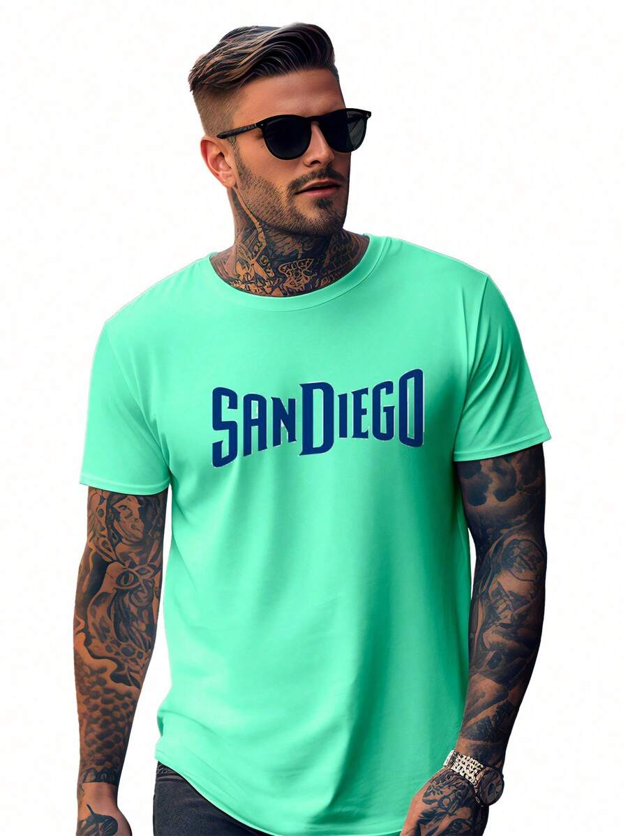 San Diego Oversized T-Shirt Men's Streetwear Round Neck Shirt - Màu xanh Bạc hà - Xem 1