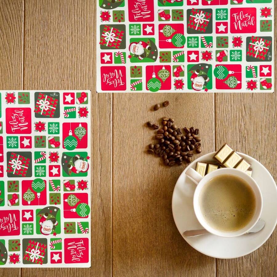 Polypropylene Placemat With 6 Places Christmas Print Santa Claus Tree Sousplat With Coasters - 綠色 - 查看 1