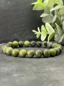 1 pièce Bracelet de perles en jade vert naturel pour femmes et hommes, adapté pour le yoga et la méditation, bijou porte-bonheur, favorise la créativité et absorbe l'énergie négative