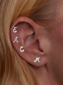 1 对 S925 纯银字母 A-Z 粉色心形耳环，适合女士，适合送给妈妈、姐妹、女朋友、圣诞礼物