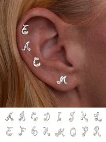 1 对 S925 纯银字母 A-Z 粉色心形耳环，适合女士，适合送给妈妈、姐妹、女朋友、圣诞礼物