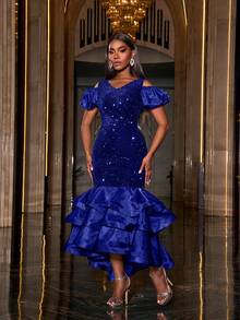 Faeriesty Layered Organza Hem Sequin Party Dress, Formal Evening Prom Dress, For Wedding Guest, Graduation, Dinner - Royal Blue - View 4