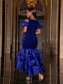 Faeriesty Layered Organza Hem Sequin Party Dress, Formal Evening Prom Dress, For Wedding Guest, Graduation, Dinner - Royal Blue - View 2