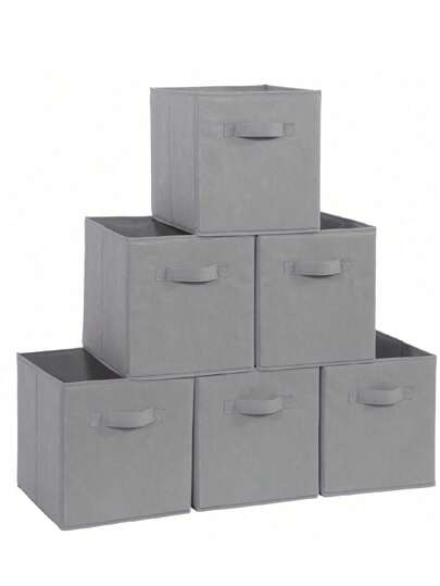 11" Cubos de almacenamiento de tela plegables, cajas de almacenamiento de cubo plegables con asas para armarios, dormitorios, estanterías (Beige/Negro/Gris, Juego de 3 piezas/set de 6 piezas)